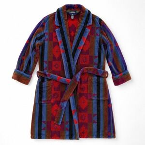 VTG Lands End Robe Mens M Southwestern Geometric Terry Cloth Thick Cotton Brazil